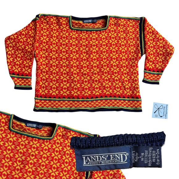 Lands' End Made in Norway 100% Wool Boxy Sweater Sz L - Picture 1 of 4